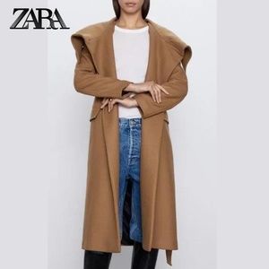 Zara Camel Wool Wrap Collar Coat